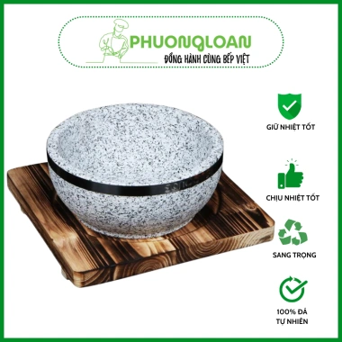 Bát giữ nhiệt SANCONG đá thố Hàn Quốc, kèm đế gỗ, thố đá tiện dụng - Giá chỉ 70.438₫