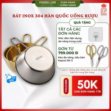 Bát inox 304 Hàn Quốc đa năng, tay cầm vàng bạc, chén rượu cao cấp - Giá 33.750₫