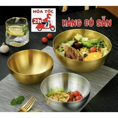 Bát Inox Đựng Salad và Tô Mỳ Lạnh - Chén Inox Màu Vàng Sang Trọng, Giá 78.000₫