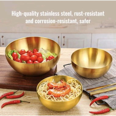 Bát Inox Đựng Salad và Tô Mỳ Lạnh - Chén Inox Màu Vàng Sang Trọng, Giá 78.000₫ 3 Bát Inox Đựng Salad và Tô Mỳ Lạnh - Chén Inox Màu Vàng Sang Trọng, Giá 78.000₫ 3