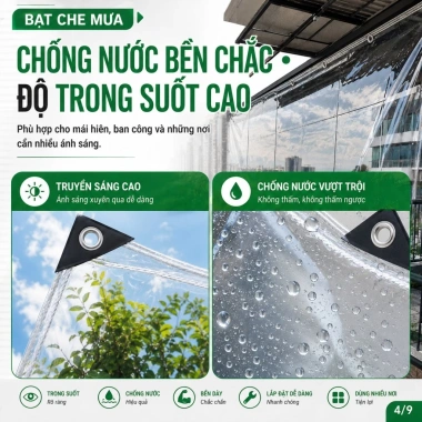 Bạt nhựa trong suốt PVC che mưa, chống nắng bền cho mái hiên, sân vườn - 154.077₫ 2