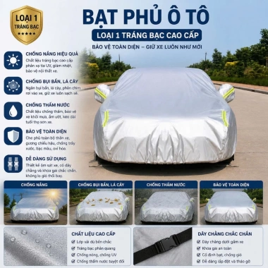 Bạt phủ ô tô vải dù Oxford 3 lớp tráng bạc - Chống nắng mưa, bảo vệ 4-7 chỗ, giá chỉ 409.699₫ 5