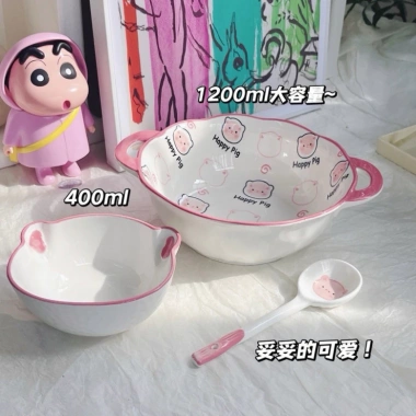 Bát sứ 3 món lợn hồng cute – Đựng đồ ăn tiện, freeship, giá giảm 206.700₫