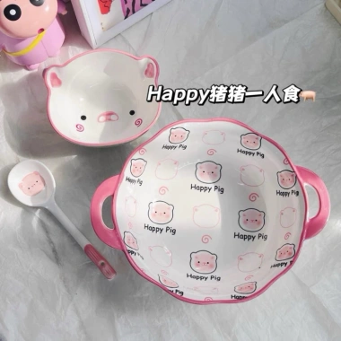 Bát sứ 3 món lợn hồng cute – Đựng đồ ăn tiện, freeship, giá giảm 206.700₫