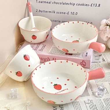 Bát Sứ Dâu Tây Cute Tay Cầm Loại 1 Bát Ăn Mì Giá Ưu Đãi 68.600 VND BOLI HOUSE