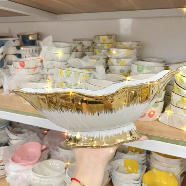 Bát sứ Đựng Gà Nguyên Con Bát Tràng Vẽ Vàng Kim – Bày lễ, cúng, hoa quả, 230k