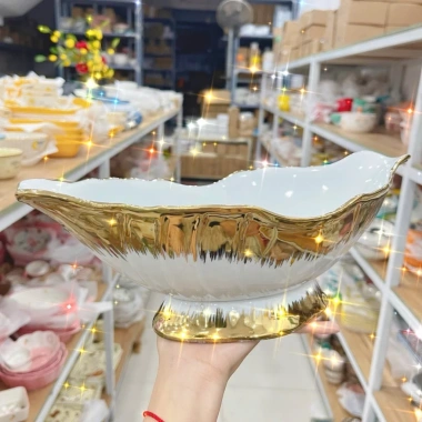 Bát sứ Đựng Gà Nguyên Con Bát Tràng Vẽ Vàng Kim – Bày lễ, cúng, hoa quả, 230k