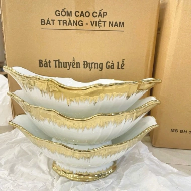 Bát sứ Đựng Gà Nguyên Con Bát Tràng Vẽ Vàng Kim – Bày lễ, cúng, hoa quả, 230k
