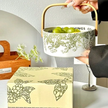 Bát sứ quai gỗ Gọn Decor – Hoa quả, bánh kẹo Tết, họa tết hoa lá, giá 195k
