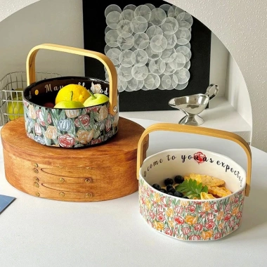 Bát sứ quai gỗ Gọn Decor – Hoa quả, bánh kẹo Tết, họa tết hoa lá, giá 195k