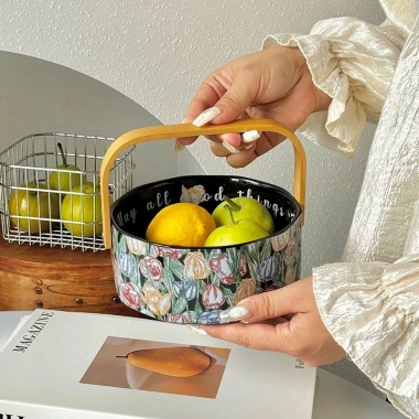 Bát sứ quai gỗ Gọn Decor – Hoa quả, bánh kẹo Tết, họa tết hoa lá, giá 195k