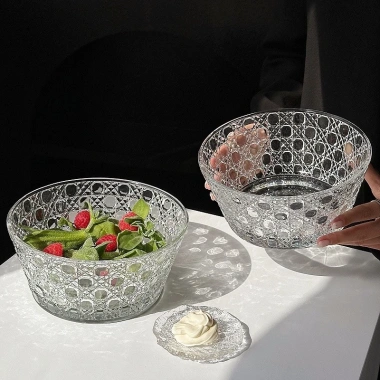 Bát Thủy Tinh Cao Cấp Dập Nổi Họa Tiết Đá Quý Trái Cây Salad - Dễ Dàng Ăn Sáng & Tráng Miệng