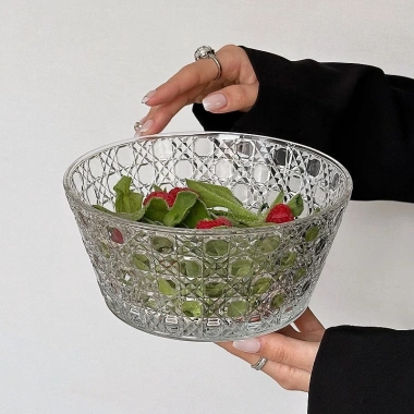 Bát Thủy Tinh Cao Cấp Dập Nổi Họa Tiết Đá Quý Trái Cây Salad - Dễ Dàng Ăn Sáng & Tráng Miệng