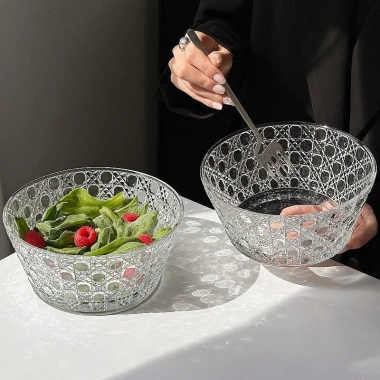 Bát Thủy Tinh Cao Cấp Dập Nổi Họa Tiết Đá Quý Trái Cây Salad - Dễ Dàng Ăn Sáng & Tráng Miệng