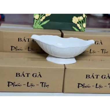 Bát Thuyền Đựng Gà Nhựa Trắng Sứ Sale Tết, Giá 14.000, Dùng cho Cúng Ngày Tết và Rằm, Đựng Gà Nguyên Con hoặc Trái Cây