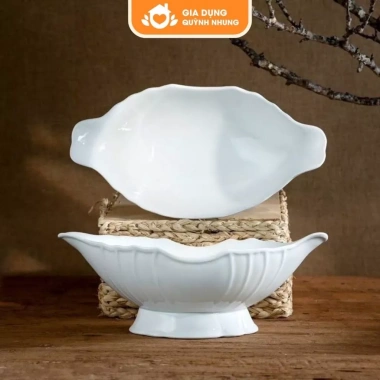 Bát thuyền gốm sứ Bát Tràng trắng - Đĩa đựng gà cúng nguyên, giảm còn 125k