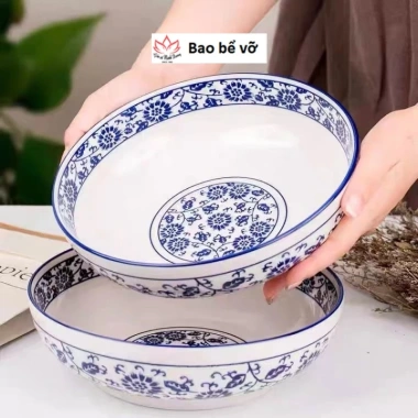 Bát tô hoa xanh size đại, giá 78k giảm còn 65k, sứ cao cấp, to cho canh gia đình