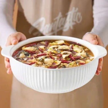 Bát tô sứ lớn vân kẻ, bát canh có tai cầm, giảm giá 33% chỉ 67.000₫