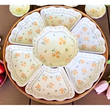 Bát Tràng séc bát sứ hoa mặt trời trắng 22 món – viền gốm siêu đẹp, chuẩn như hình, chỉ 199k 8