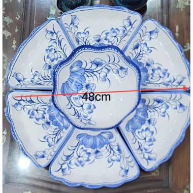 Bát Tràng séc bát sứ hoa mặt trời trắng 22 món – viền gốm siêu đẹp, chuẩn như hình, chỉ 199k 9