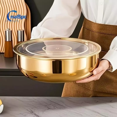Bát trộn thép không gỉ chịu lực nặng, nắp kín – Nướng bánh, mì ống, salad, phù hợp máy rửa chén, an toàn nhà bếp