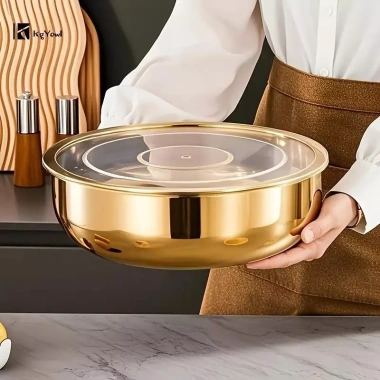 Bát trộn thép không gỉ KgYewl nắp chịu lực nặng, chống gỉ, dùng cho nướng bánh, Pasta, Salad - an toàn, phù hợp máy rửa chén thương mại - Giá ưu đãi 118.030 VND