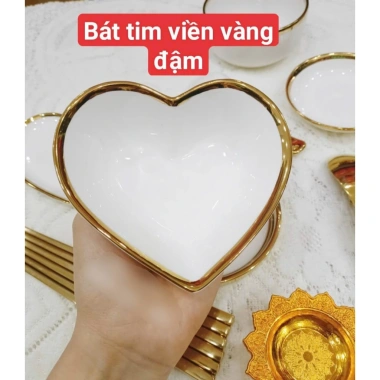 Bát và Đĩa tim viền vàng đậm - Decor mâm cúng mới 2.024, giá ưu đãi 31.500