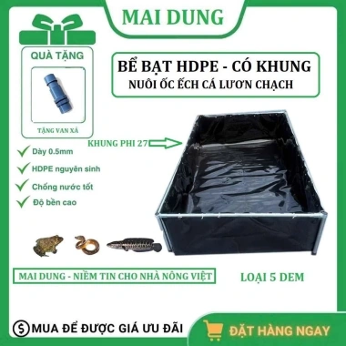 Bể Bạt HDPE 0.5mm Dày, Khung Phi 27, Dễ Vệ Sinh, Tiết Kiệm Diện Tích, Chống Nước, Nuôi Ốc, Éch Cá, Lươn - 970.000 VND
