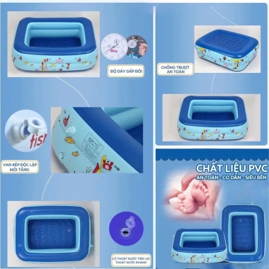 Bể bơi bơm hơi kích thước cho bé - Siêu bền, 2 lớp dày, chống trượt, 80.580₫