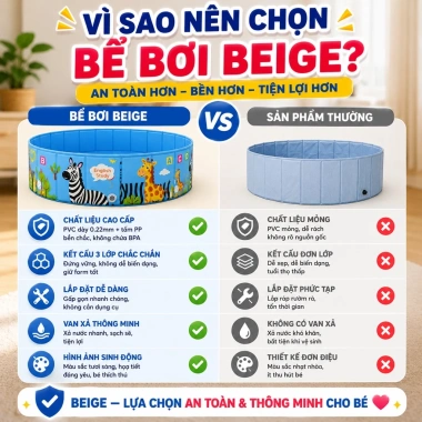 Bể bơi cho bé Beige cao su PVC không cần bơm hơi - Giá ưu đãi 318.997₫