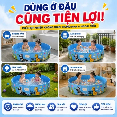 Bể bơi cho bé Beige cao su PVC không cần bơm hơi - Giá ưu đãi 318.997₫
