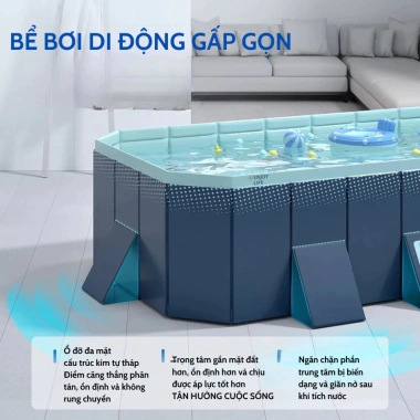 Bể bơi cỡ lớn không cần bơm PVC an toàn, gấp gọn di động, hồ bơi ngoài trời cứng cáp, giảm giá 1.159k