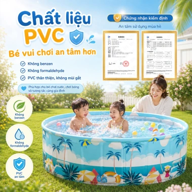 Bể bơi trẻ em gia đình PVC 0.34mm gấp gọn, chống thấm, an toàn - Giá chỉ 318.000₫
