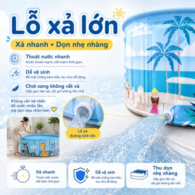 Bể bơi trẻ em gia đình PVC 0.34mm gấp gọn, chống thấm, an toàn - Giá chỉ 318.000₫
