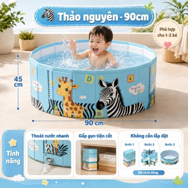 Bể bơi trẻ em gia đình PVC 0.34mm gấp gọn, chống thấm, an toàn - Giá chỉ 318.000₫