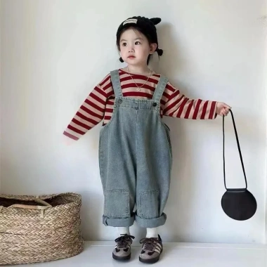 Bé Gái Denim Retro Áo liền quần Slim Fit Dễ Thương, Thoáng Mát mùa Thu - 167k