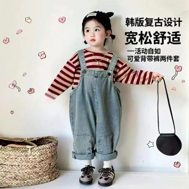 Bé Gái Denim Retro Áo liền quần Slim Fit Dễ Thương, Thoáng Mát mùa Thu - 167k
