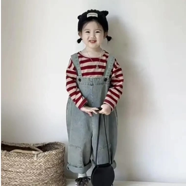 Bé Gái Denim Retro Áo liền quần Slim Fit Dễ Thương, Thoáng Mát mùa Thu - 167k