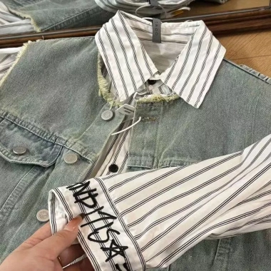 Bé Trai Hàn Quốc Mùa Xuân Bộ 3 Áo Vest Denim và Áo Sơ Mi Sọc - 370.081 VND