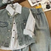Bé Trai Hàn Quốc Mùa Xuân Bộ 3 Áo Vest Denim và Áo Sơ Mi Sọc - 370.081 VND 7