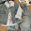 Bé Trai Hàn Quốc Mùa Xuân Bộ 3 Áo Vest Denim và Áo Sơ Mi Sọc - 370.081 VND 10