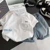 Bé trai mùa hè 2 bộ trang phục tay ngắn thời trang, quần short denim mỏng, giặt dễ dàng, chỉ 230.854 VND 5