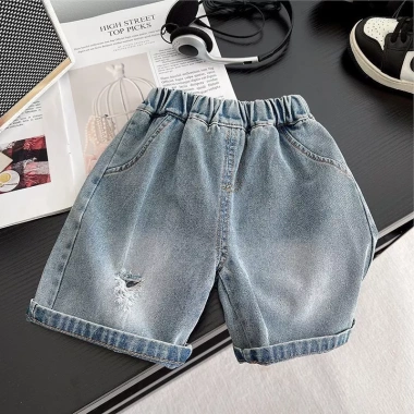 Bé trai mùa hè 2 bộ trang phục tay ngắn thời trang, quần short denim mỏng, giặt dễ dàng, chỉ 230.854 VND 6