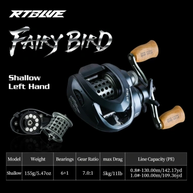 BEARKING RTBLUE Fairy Bird Reel Baitcasting 7:1 Gấp Đôi, Phanh Từ Tính 5KG, 5KG Kéo Tối Đa - Giá 440.000đ