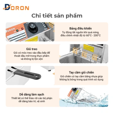 Bếp chiên nhúng điện DORON 2.500W- gia nhiệt kép, nóng nhanh, sôi mạnh, chỉ 305.000đ 7