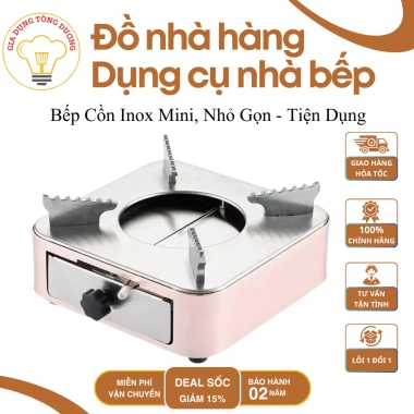 Bếp cồn inox mini hình vuông sang trọng màu hồng trắng, siêu cao cấp dùng cồn khô, giá 168k