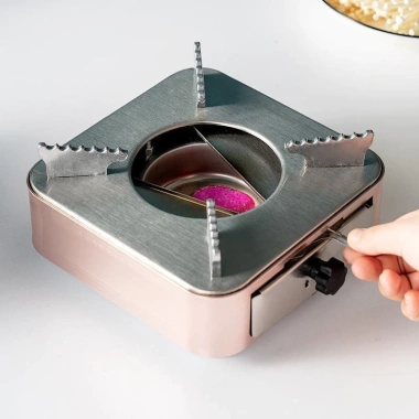 Bếp cồn inox mini hình vuông sang trọng màu hồng trắng, siêu cao cấp dùng cồn khô, giá 168k