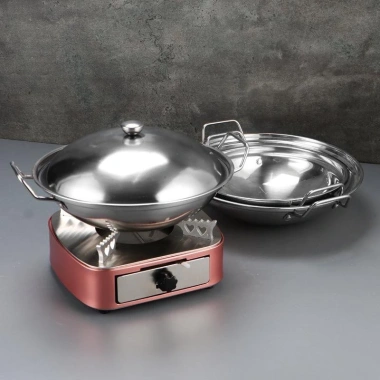 Bếp cồn inox mini hình vuông sang trọng màu hồng trắng, siêu cao cấp dùng cồn khô, giá 168k