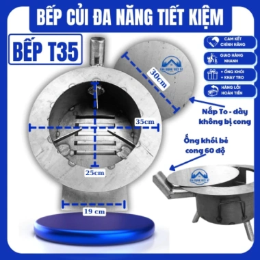 Bếp Củi Thông Minh Không Khói T35cm - Luộc Bánh Chưng, Nồi, Khay Tro, Ống Khói Chéo và Nắp, 231.990 VND