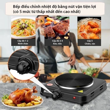 Bếp điện đa năng DORON 1.500W chống quá nhiệt, an toàn, giá 238.000₫ cho gia đình 3